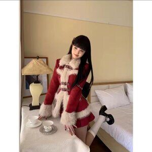 Red Faux Fur Trim Two-Piece Set – Size XS - Worn Once